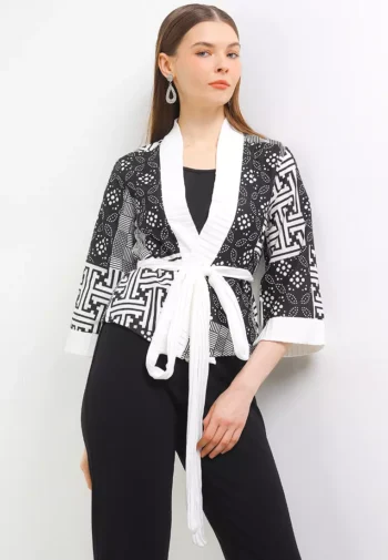 Outer Anjani Black Cardigan Batik Garutan - Rianty Batik