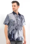 Hem Batik Pria Lengan Pendek Furing Bernando Navy - Rianty Batik