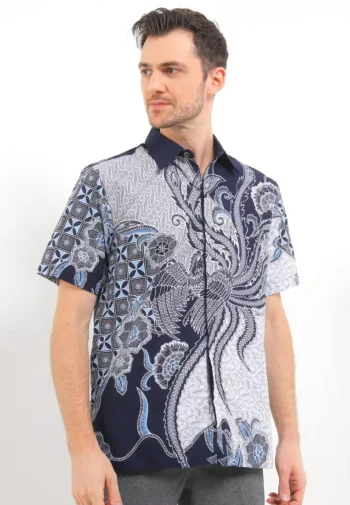 Hem Batik Pria Lengan Pendek Furing Bernando Navy - Rianty Batik