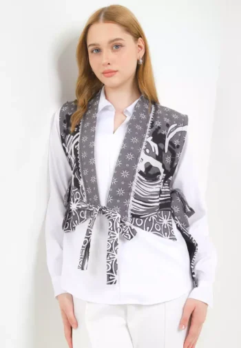Outer Atasan Vest Batik Crop Wanita Damona Katun Premium Grey - Rianty Batik