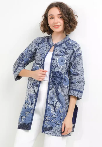 Outer Cardigan Vest Batik Wanita Greisa Blue - Rianty Batik
