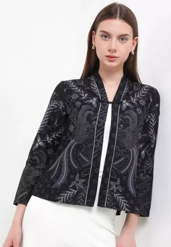 Outer Cardigan Vest Batik Wanita Seiyana Lengan Panjang Black - Rianty Batik
