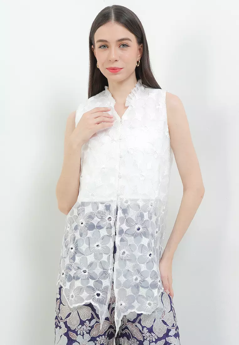Sleeveless Inner Top Atasan Wanita Arumi Merona Putih Berfuring - Rianty Batik