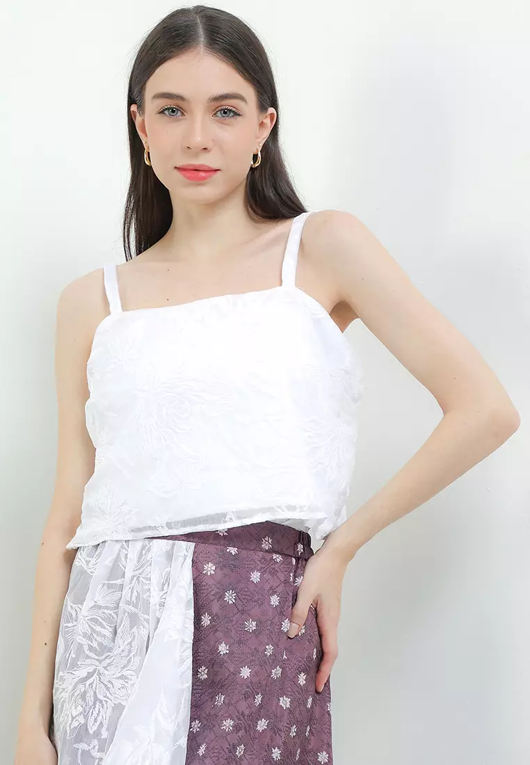 Sleeveless Inner Top Atasan Wanita Arumi Merona Putih Berfuring - Rianty Batik