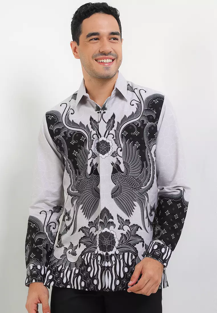 Kemeja Lengan Panjang Pria Reguler Fit Full Furing Pradipta Grey - Rianty Batik