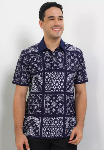 Hem Lengan Pendek Pria Reguler Fit Full Furing Safero Navy - Rianty Batik