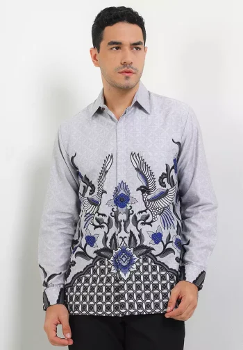 Kemeja Batik Pria Lengan Panjang Reguler Fit Full Furing Diraya Grey - Rianty Batik
